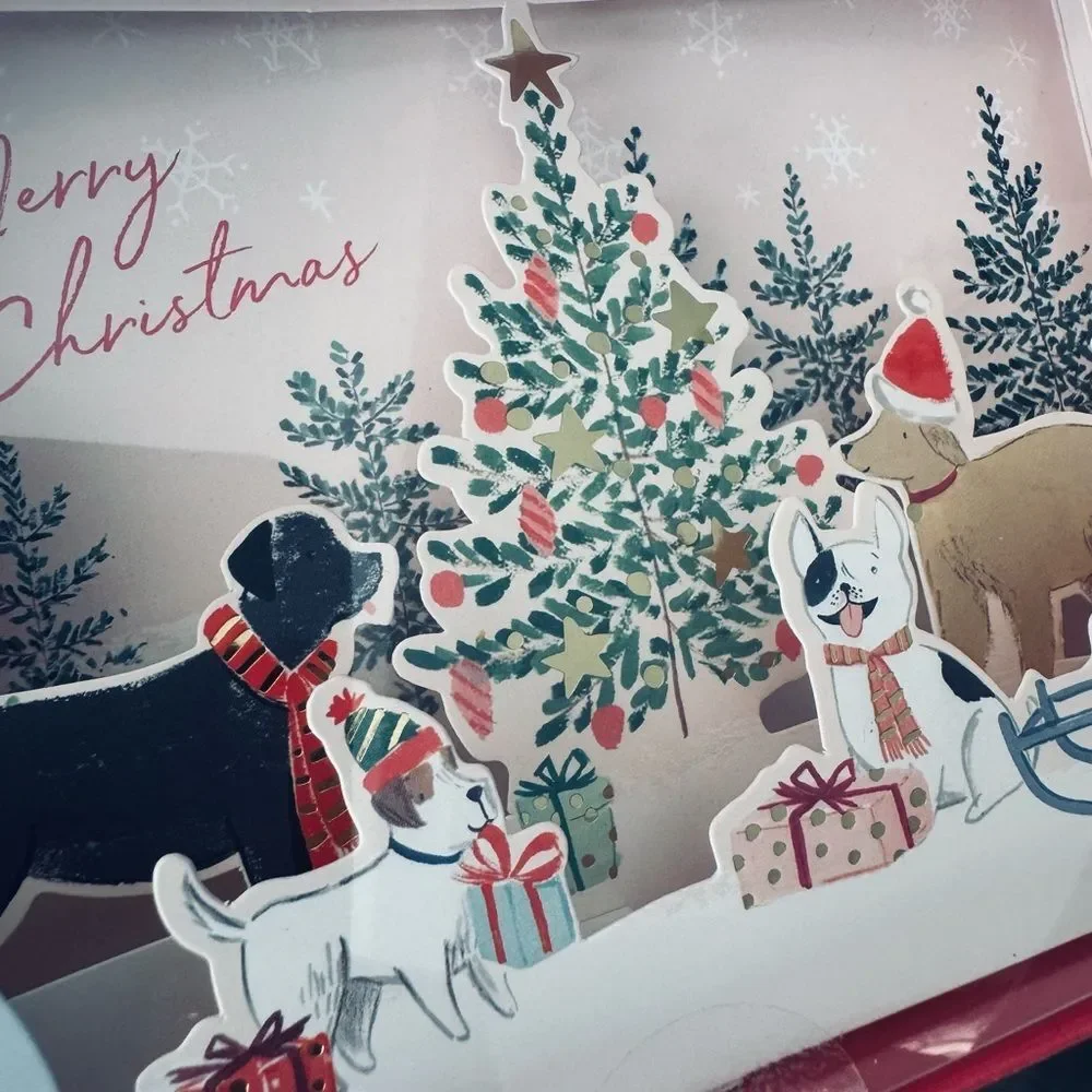 Christmas Dog Pop-Up Shadowbox Display Cutout Dogs Holiday Greeting Cards